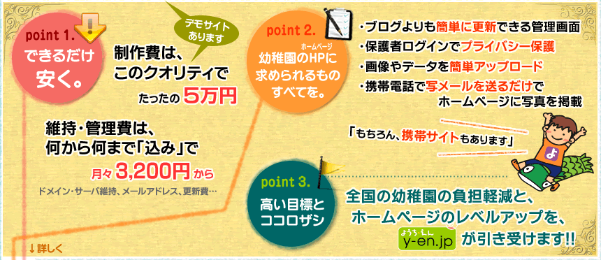 とにかく安く。幼稚園のホームページに求められているもの全てを。高い目標とココロザシ。