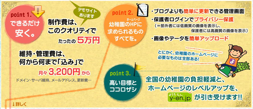 とにかく安く。幼稚園のホームページに求められているもの全てを。高い目標とココロザシ。